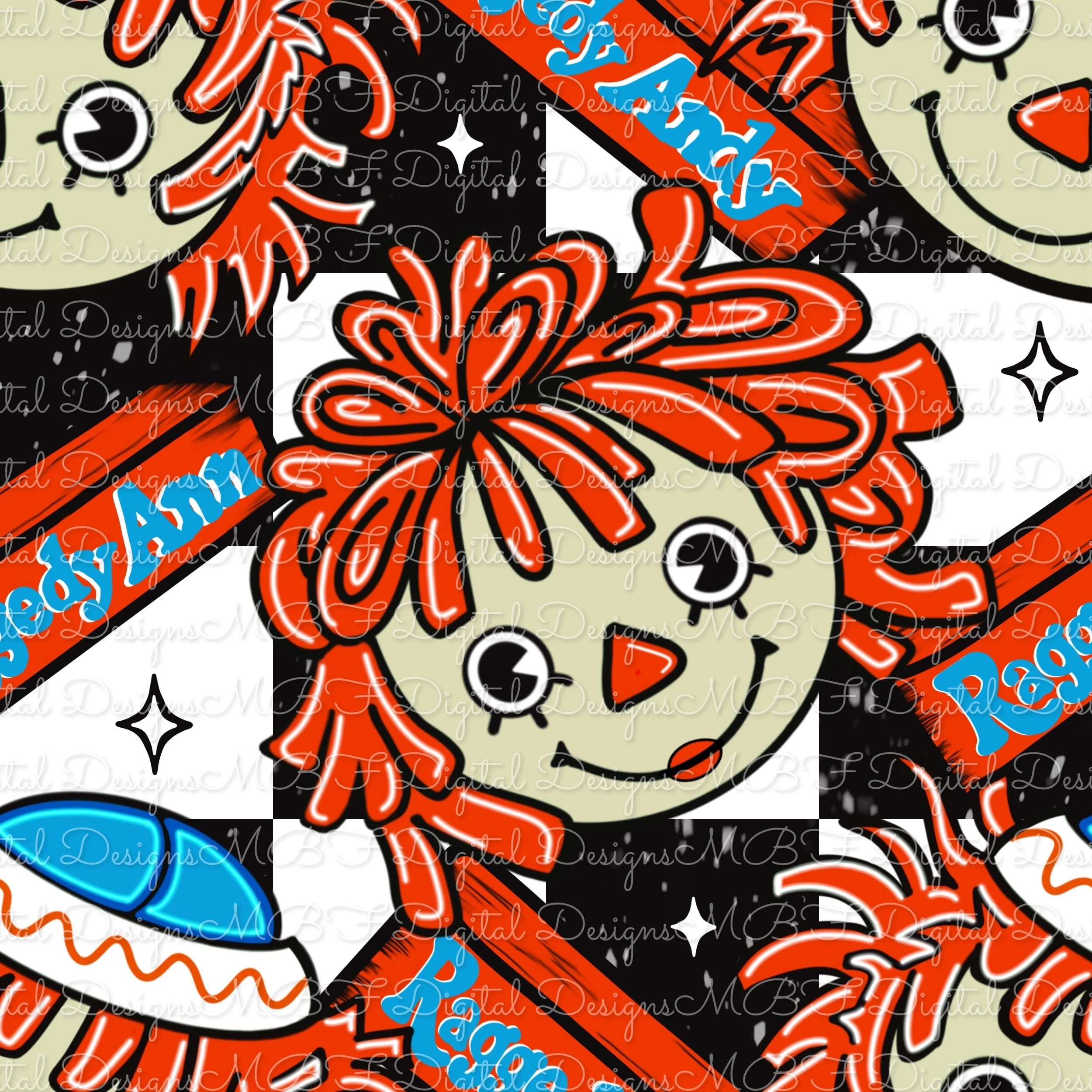 Raggedy Sibs (black and white checked color way)