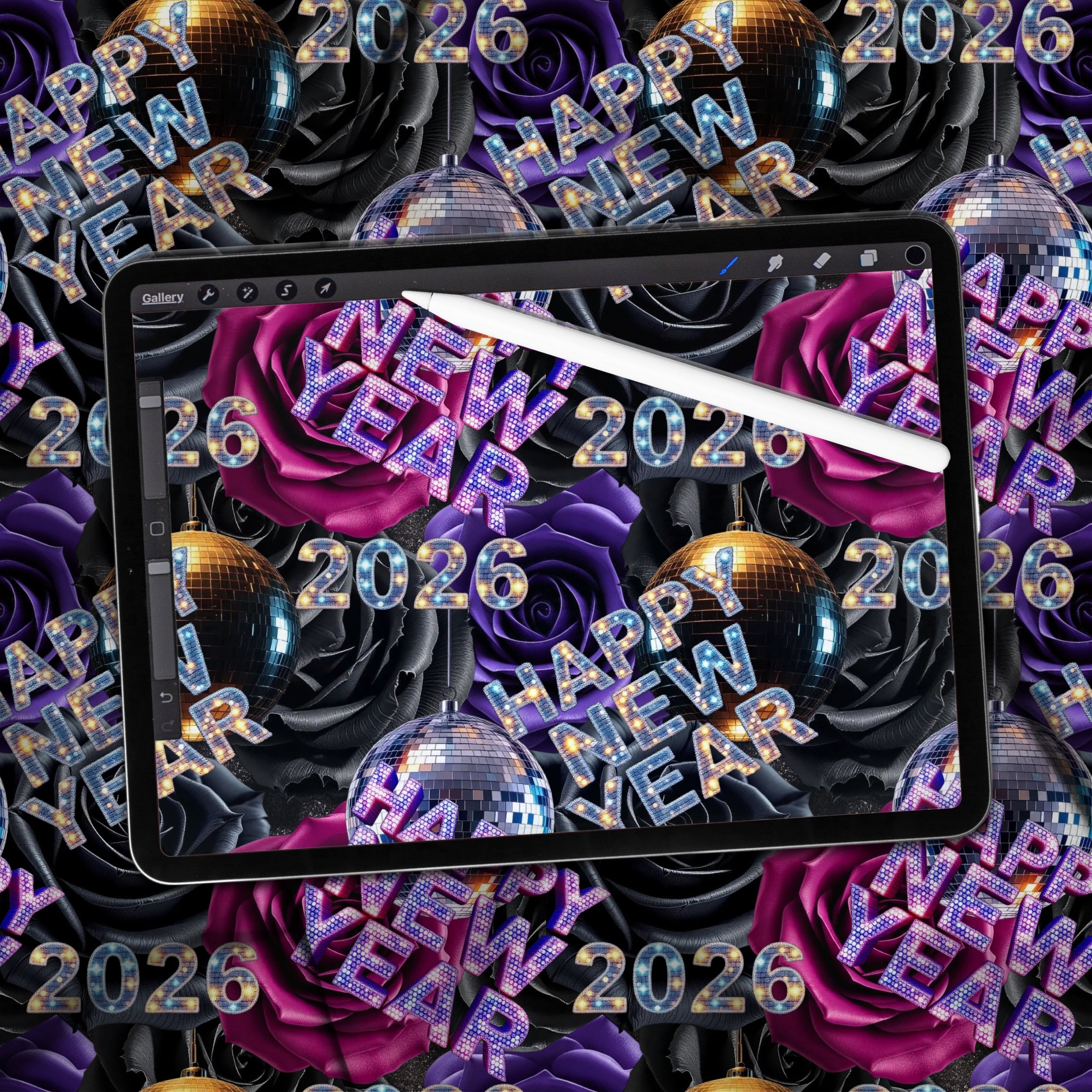 Happy New Year 2026 (bright fuchsia rose color way)