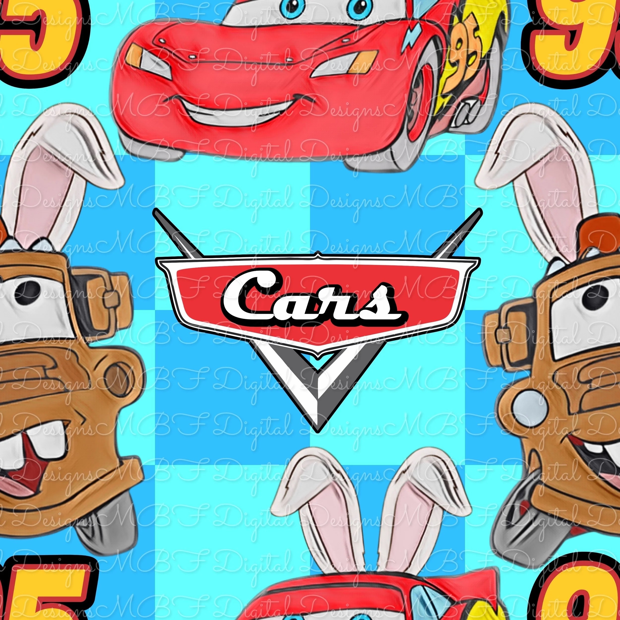 Cars Bunnies (duo blue checked color way)