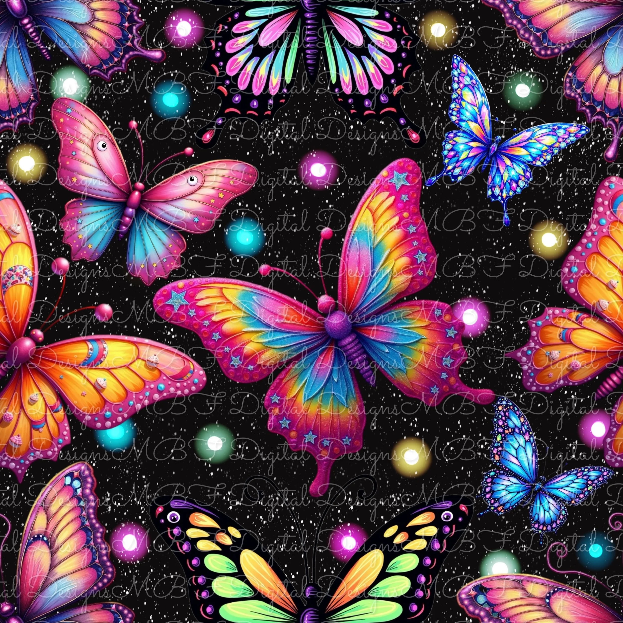 Whimsical Neon Butterflies (white specked color way)