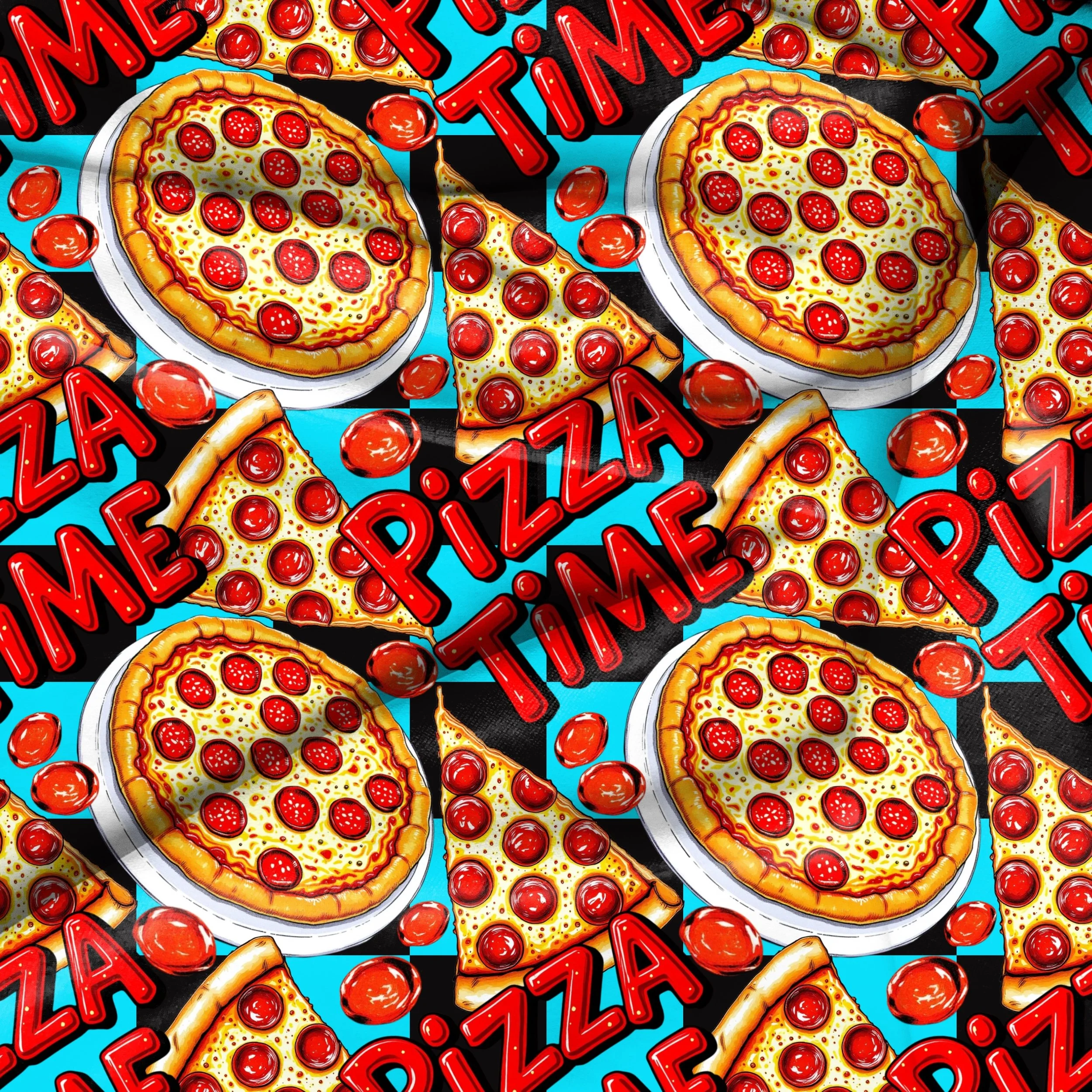 Pizza Time (black and bright sky blue checked color way)