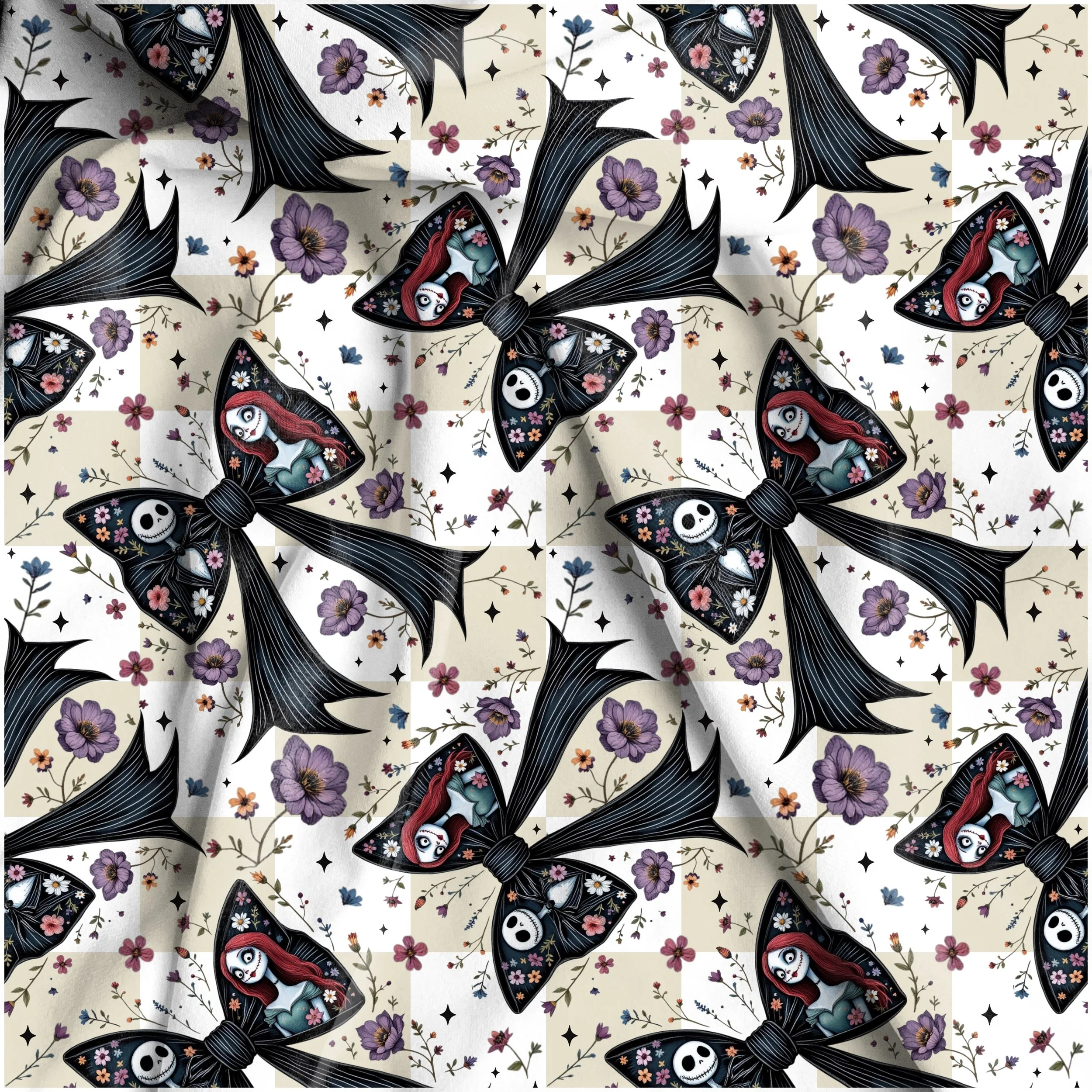 NBC Floral Coquettes (vintage beige and white checked color way)