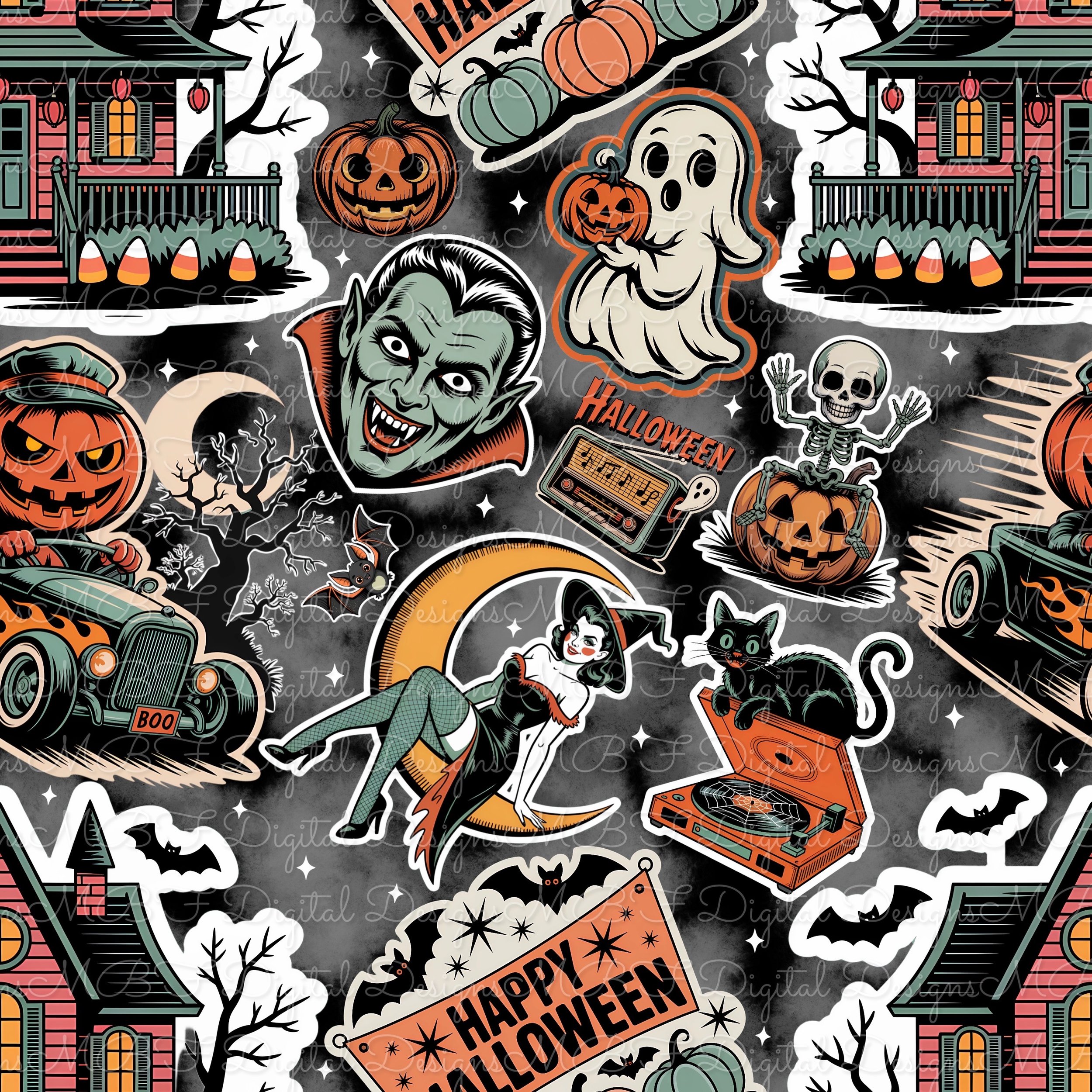 Retro Halloween Stickers (black dark smoke color way)