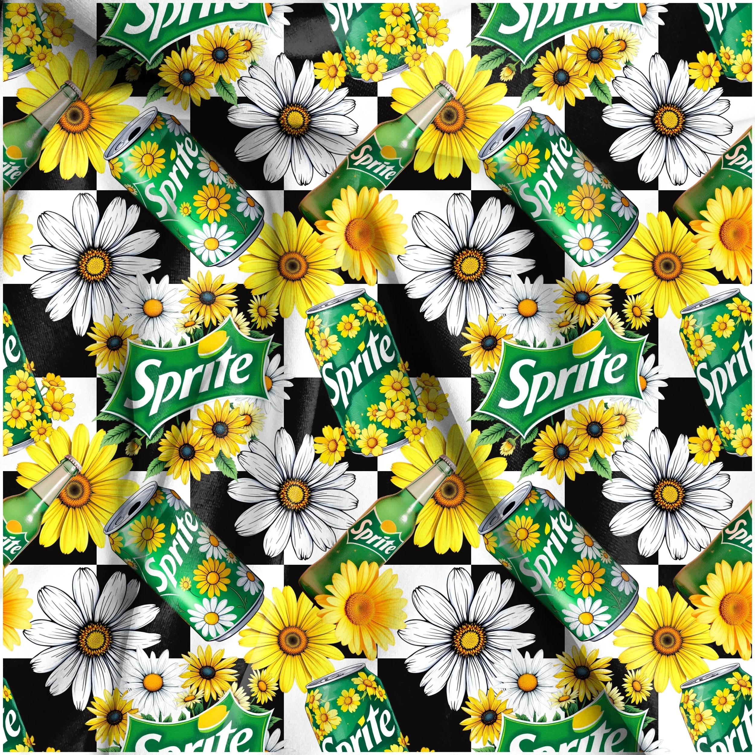 Lemon Lime n Daisies (black and white checked color way)
