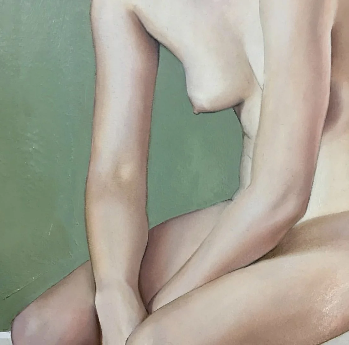 Detail of figure painting. Oil on board. 2018. Private collection