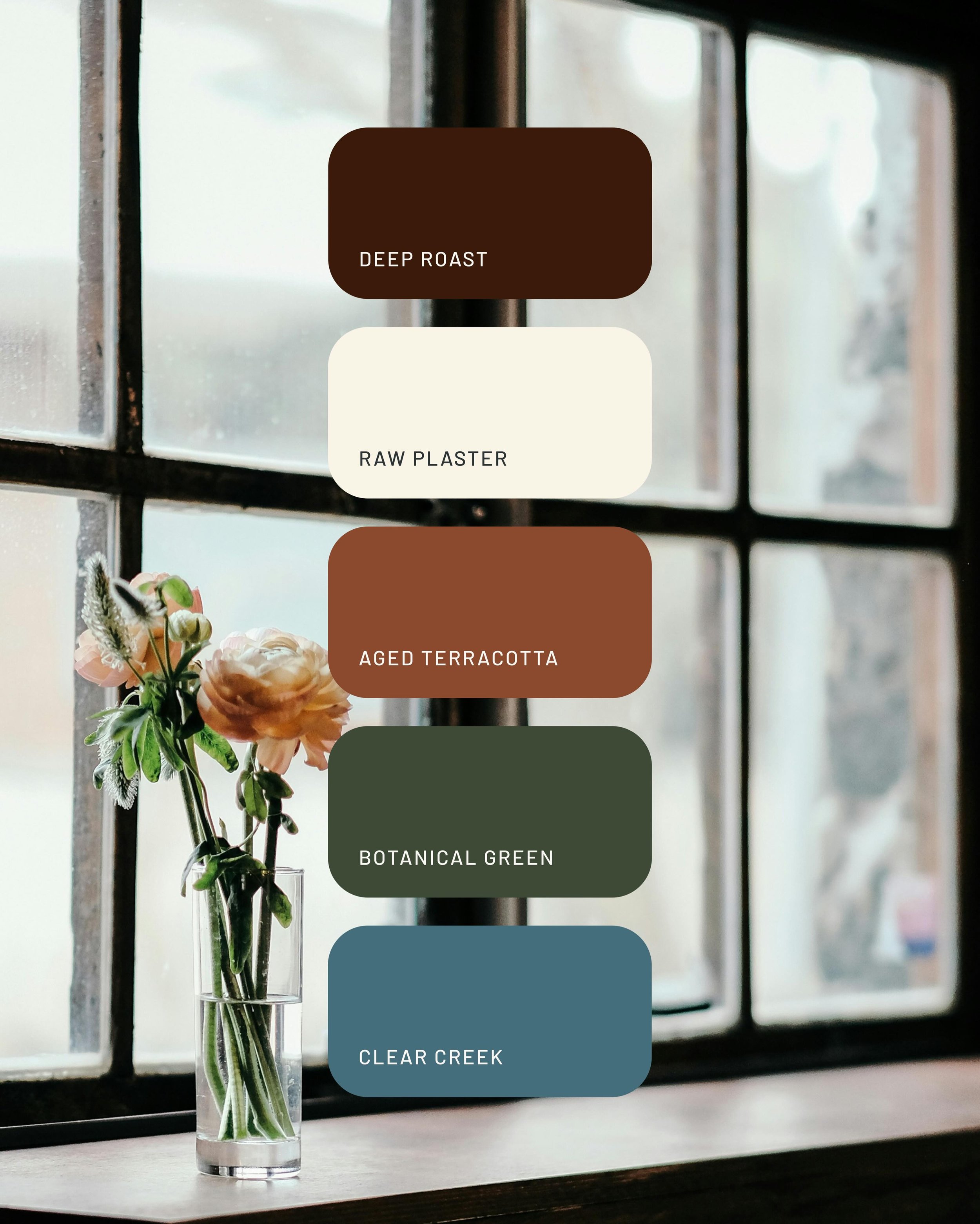 Deep Roast. Raw Plaster. Aged Terracotta. Botanical Green. Clear Creek. Colors that trace back to Golden and the warmth of surfaces in the actual space that have been used and loved for a long time. The whole point. ✌️ @confluencecoffeeco