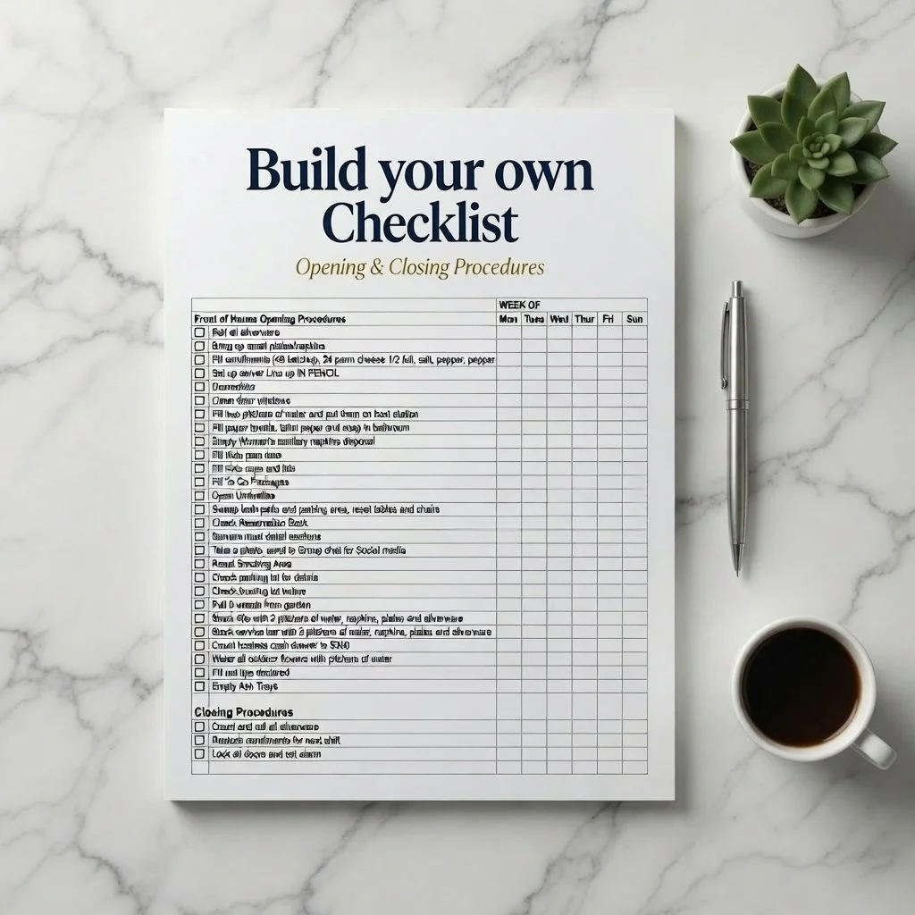 Blank Restaurant Checklist Template Spreadsheet