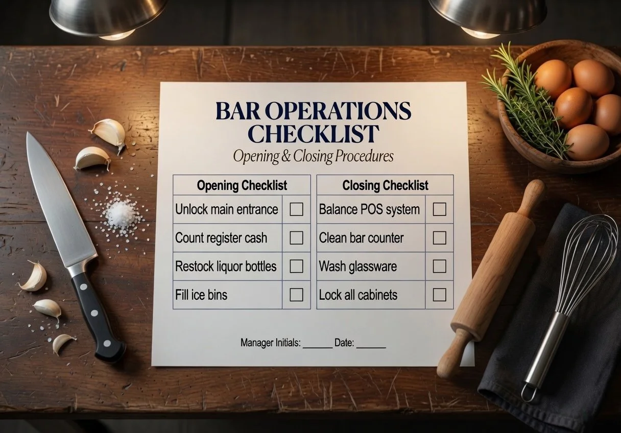 Bartender Checklist opening/closing Spreadsheet