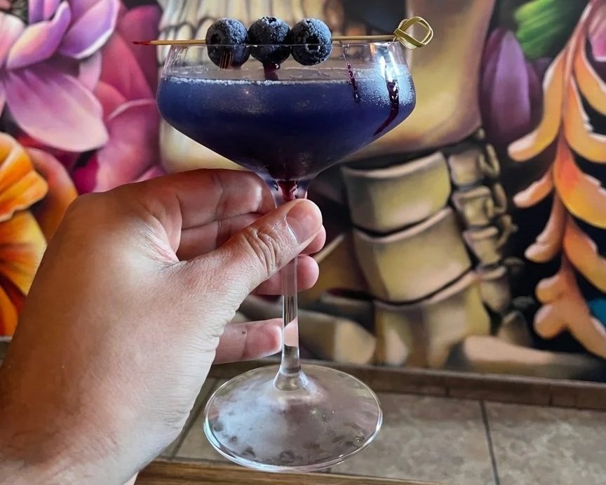 A blueberry Martini made with Parton Silver