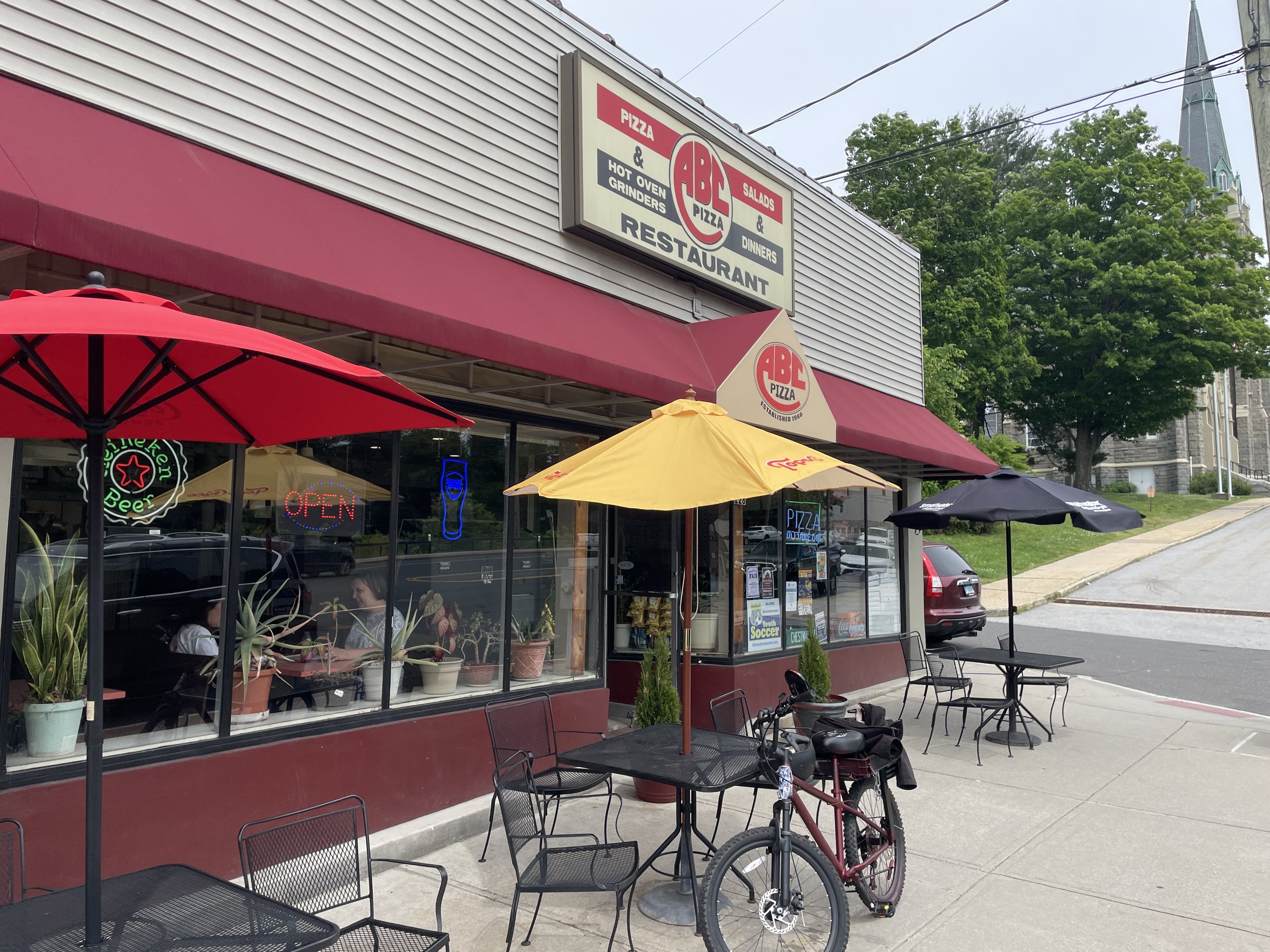 ABC Pizza Restaurant exterior with outdoor seating Winsted CT