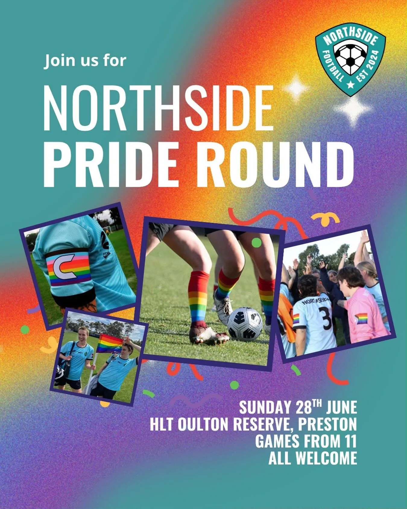 Northside FC is hosting a Pride Round on 28th June!

Supported by @pridecup , Pride Round is a community event, bringing together players, supporters, families and the wider community to celebrate diversity, connection and participation through sport