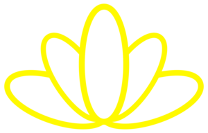 Yellow outline of a lotus flower on a black background.
