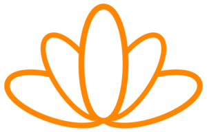 Simple orange outline drawing of a lotus flower with six petals.