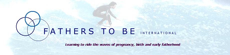 Logo for Fathers to Be International with a person surfing on a wave