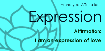 Text and a blue lotus flower illustration about the affirmation 'I am an expression of love' and the word 'Expression' in bold.