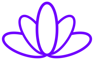Line drawing of a stylized lotus flower in purple