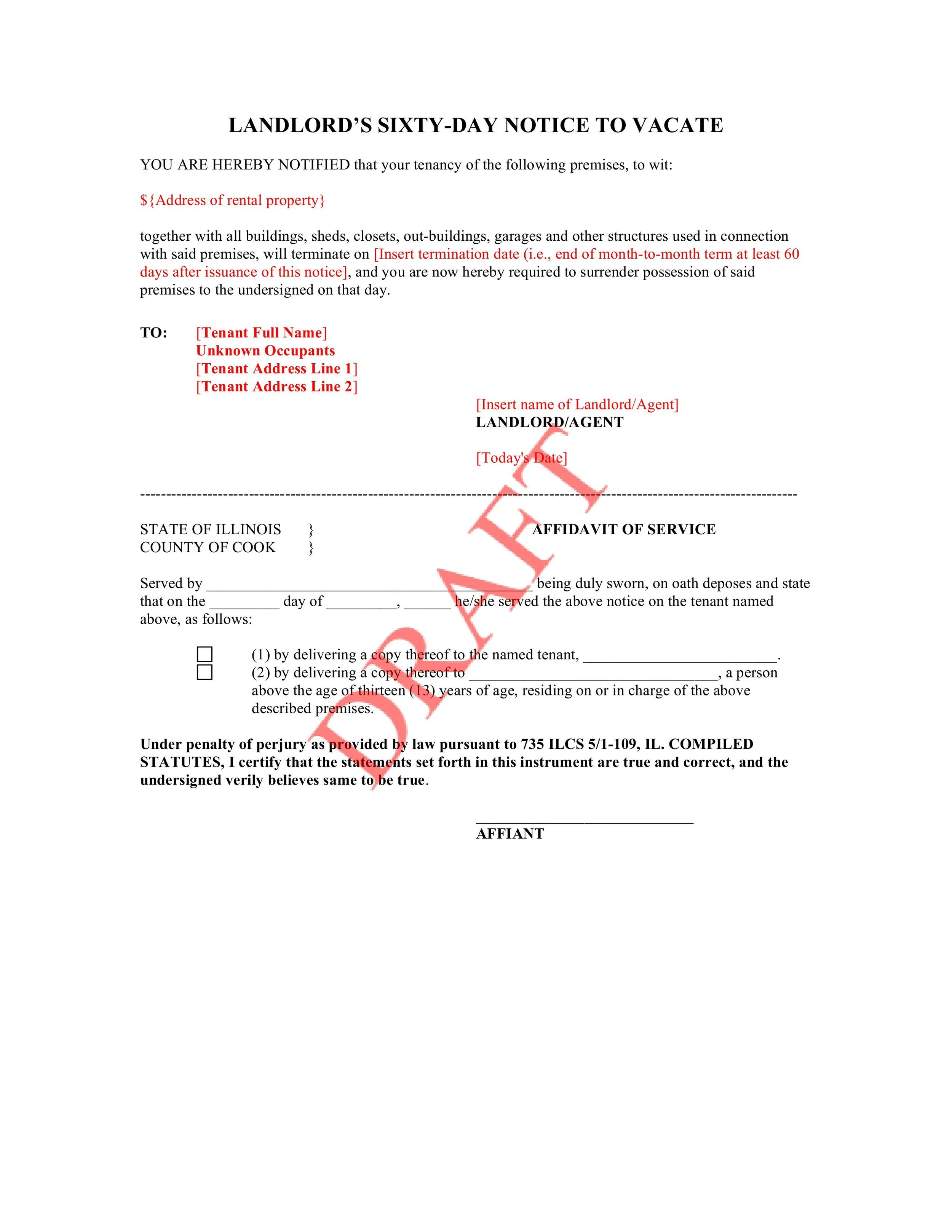 Chicago 60 Day Notice to Vacate