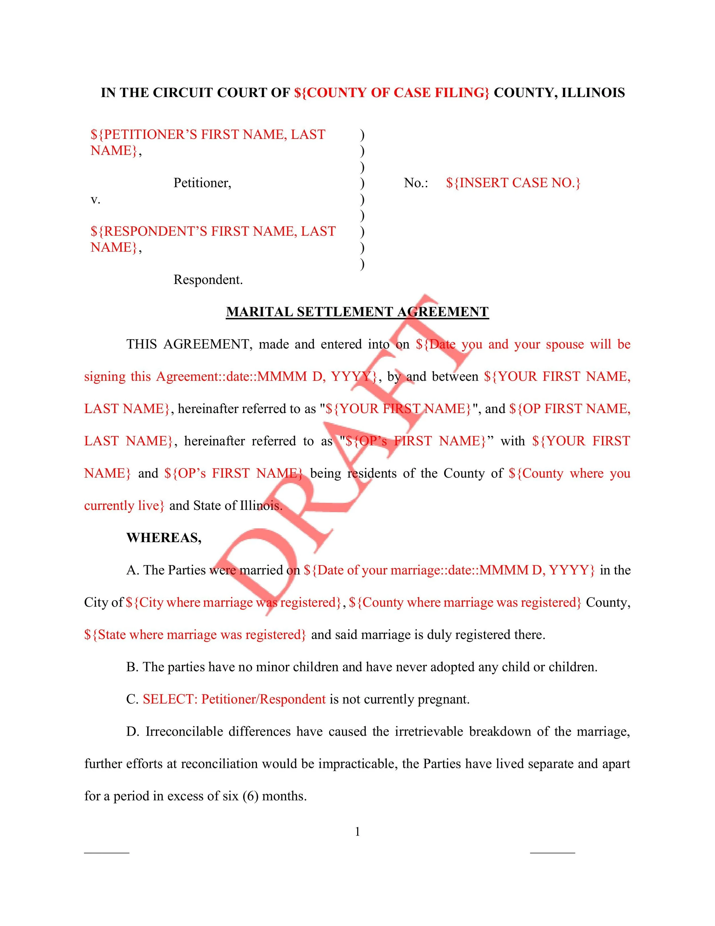 "Walk Away" Marital Settlement Agreement