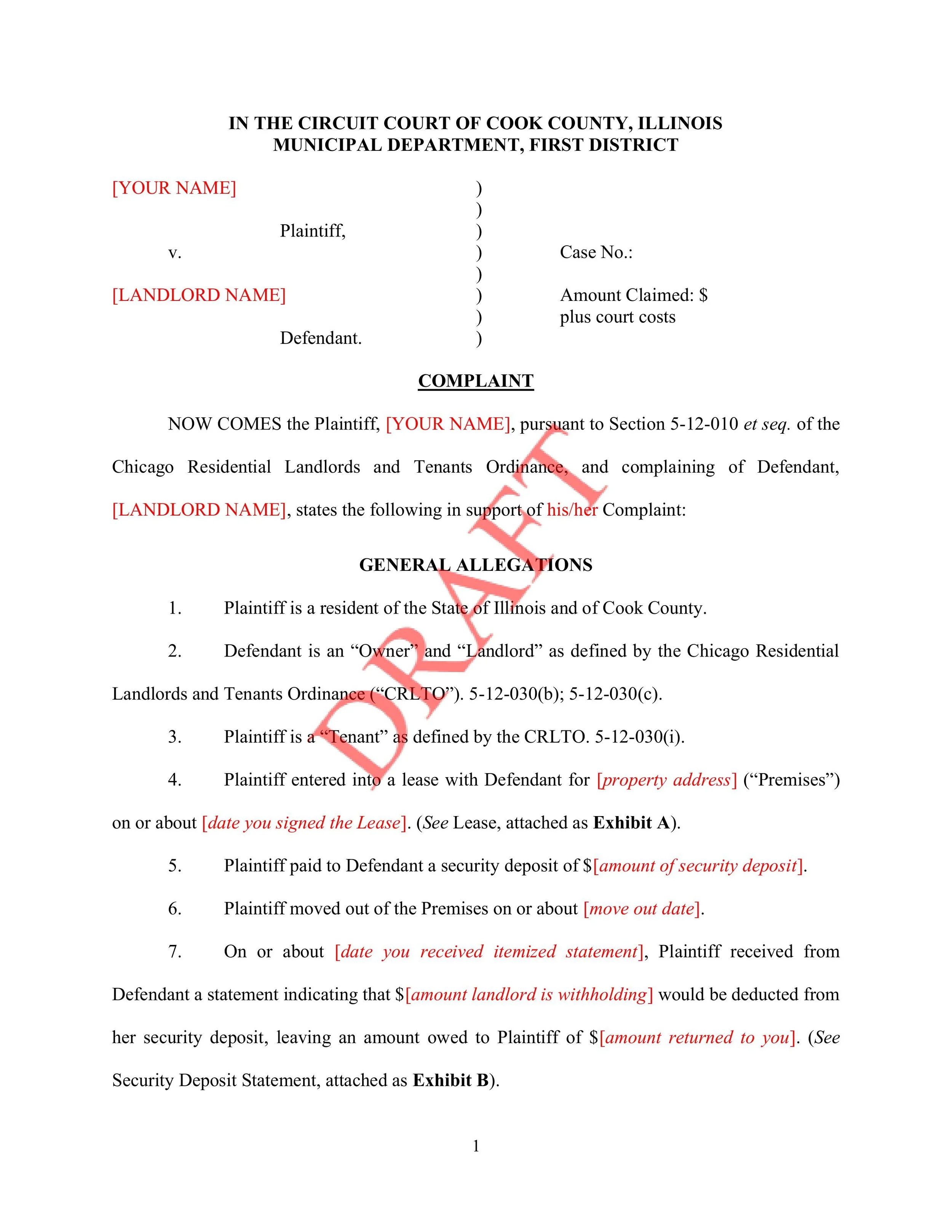 Chicago Security Deposit Complaint