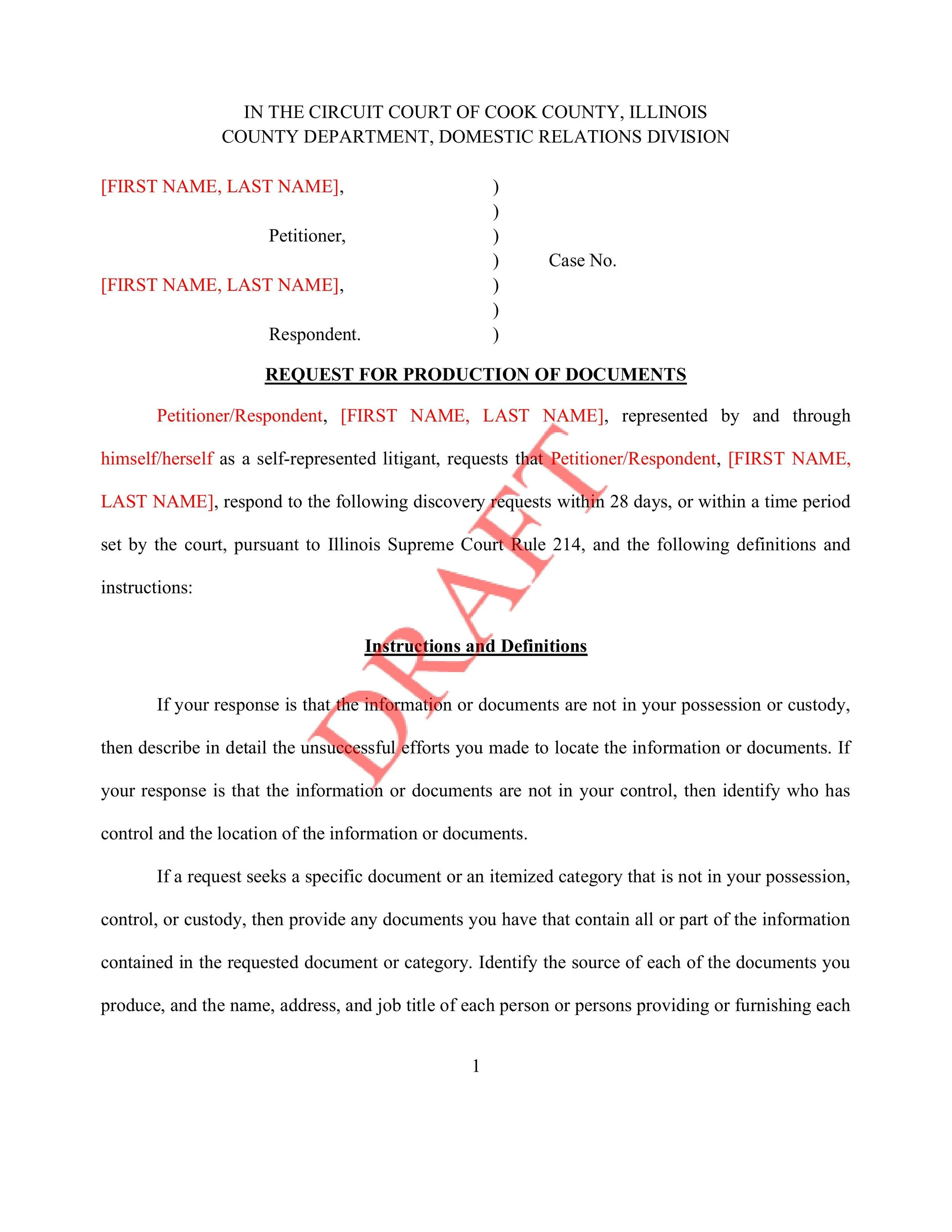 Marital Request for Production of Documents