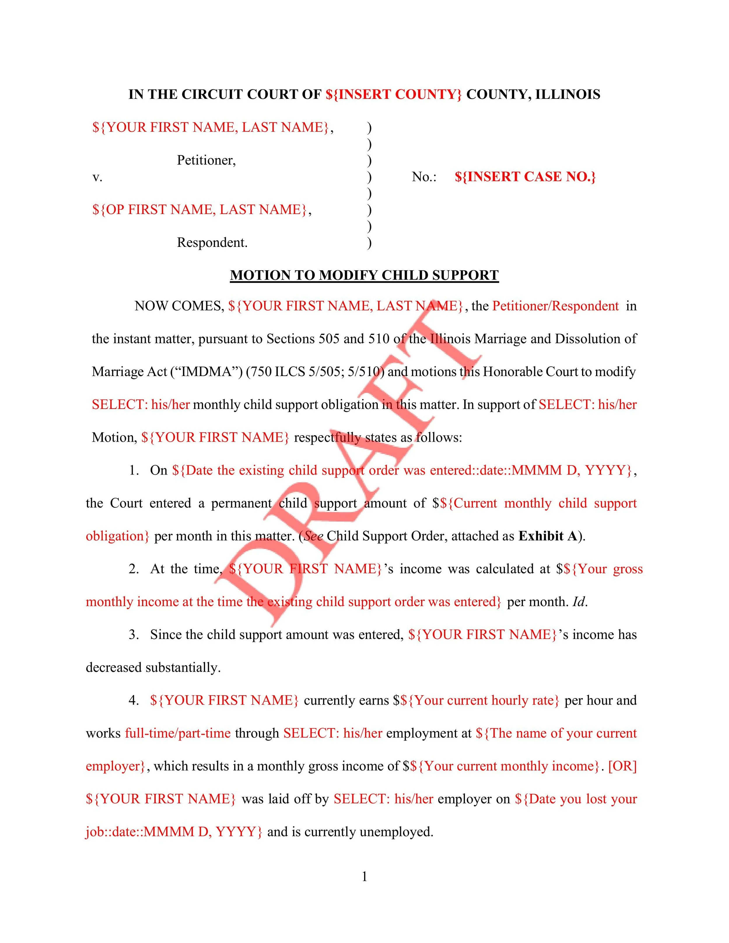 Motion to Modify Child Support