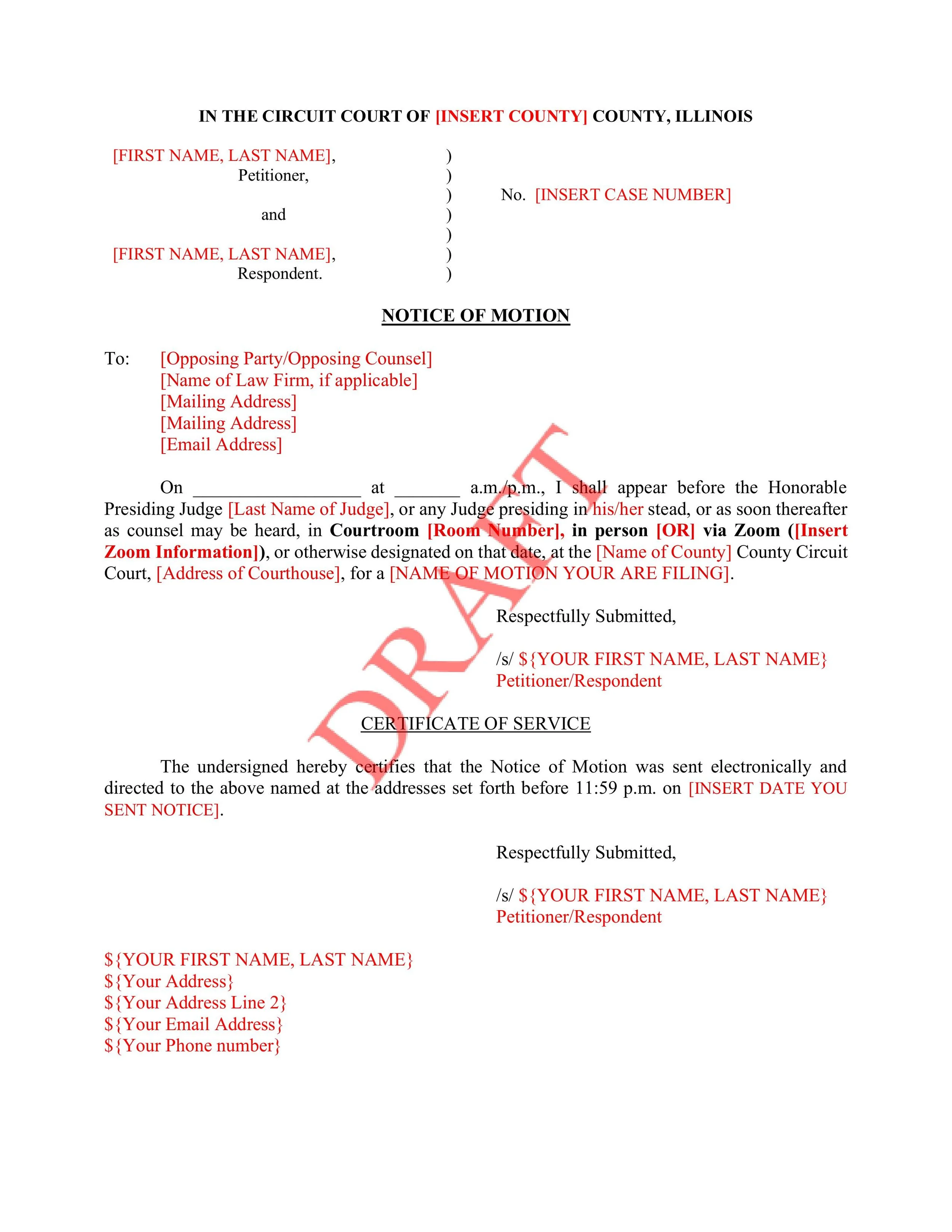 Notice of Motion
