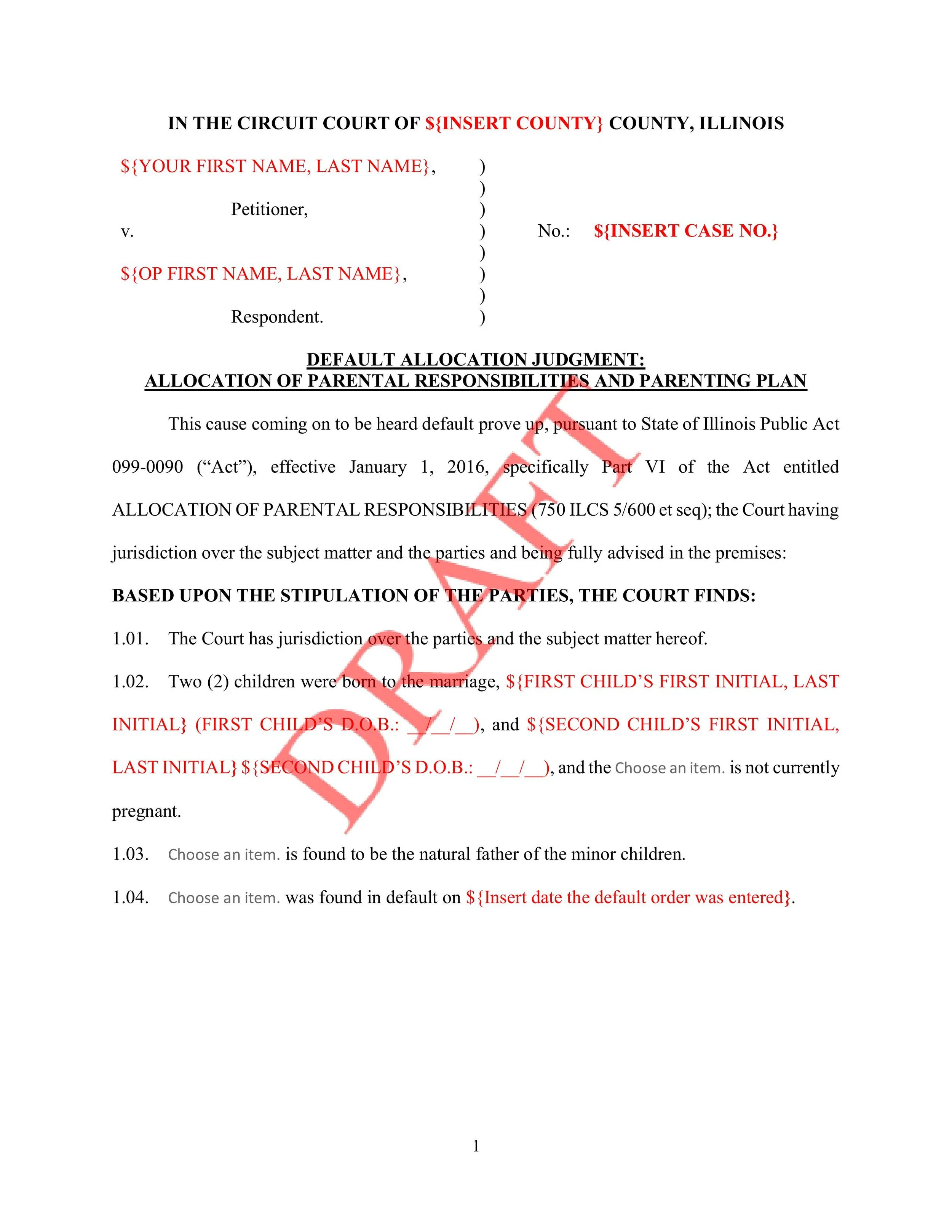 Default Allocation Judgment