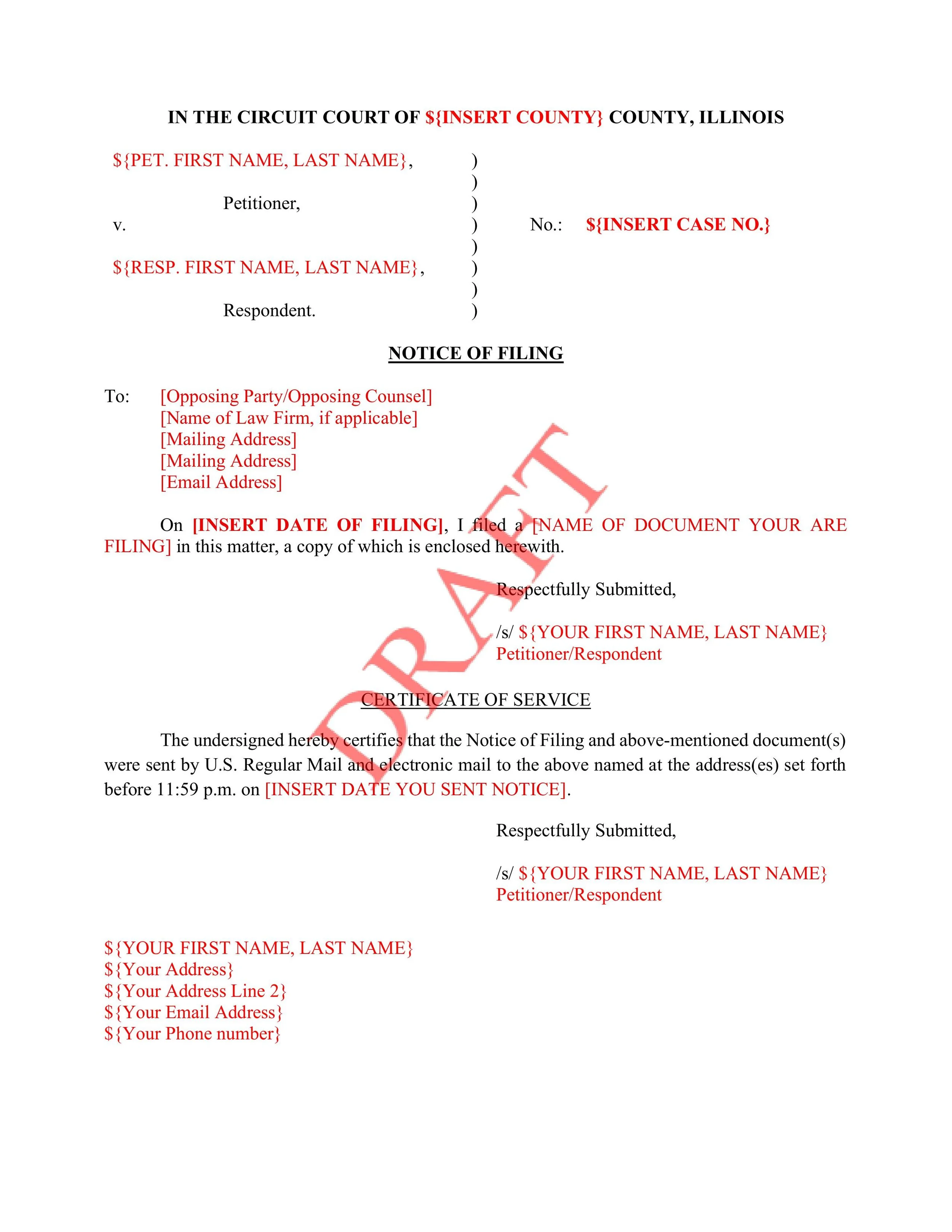 Notice of Filing