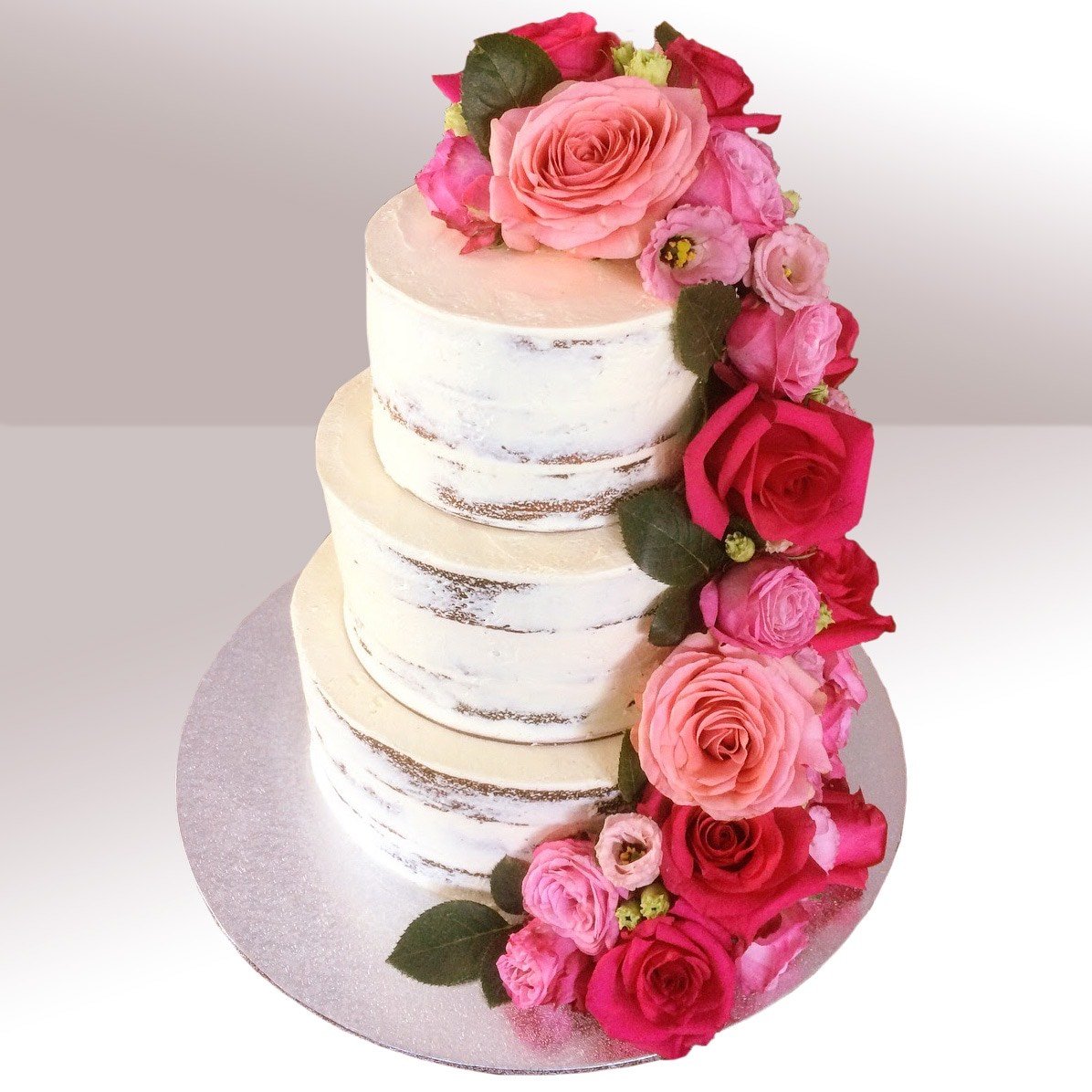 3 Tier Standard Semi Naked Finish with Cascading Florals