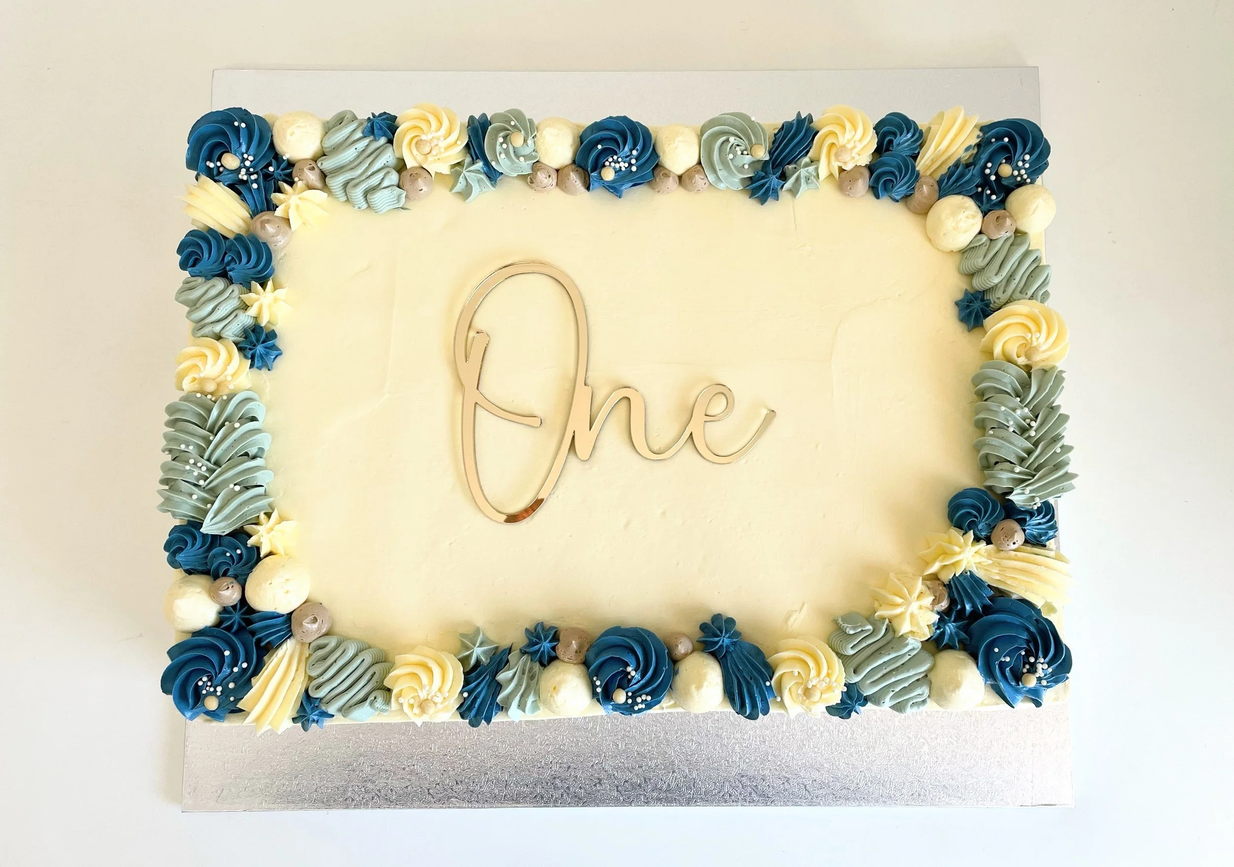 Slab Cake -  Custom Topper, Mixed Piping Border, Sprinkles