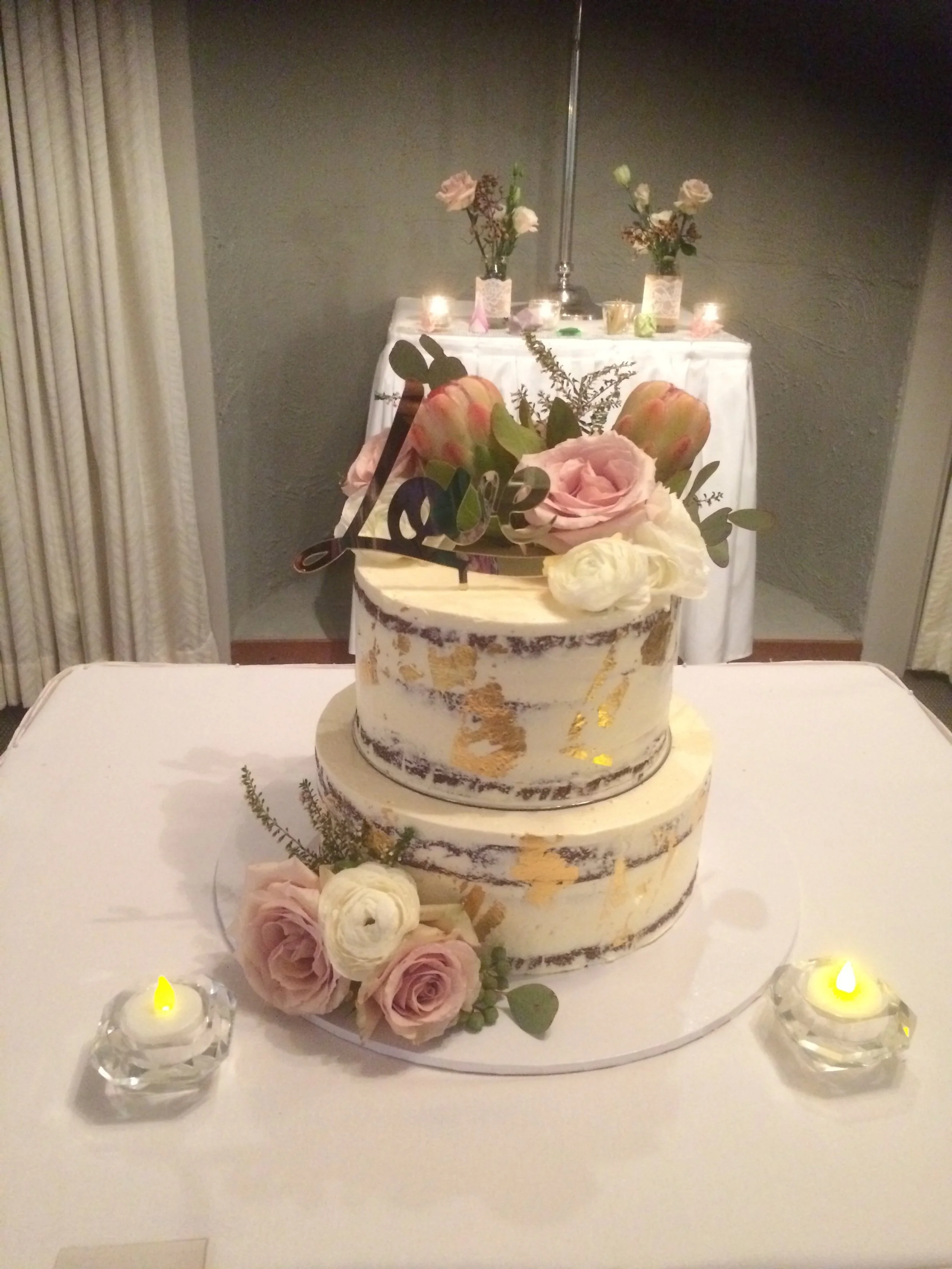 2 Tier Standard with Topper, Florals and Gold Leaf