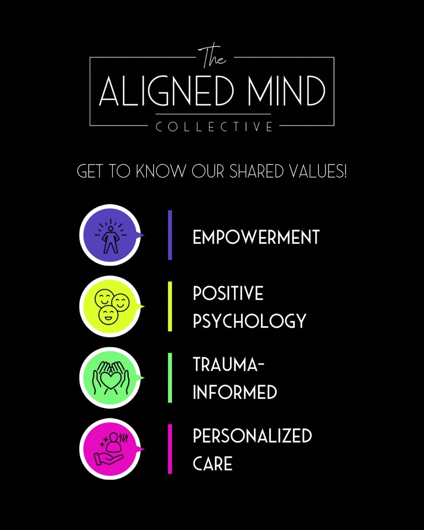 We don&rsquo;t believe in one-size-fits-all therapy.

Our team is guided by practices that prioritize empowerment, embrace positive psychology, and deeply honour the impact of trauma.

Every client&rsquo;s journey is unique&mdash;and we meet you wher