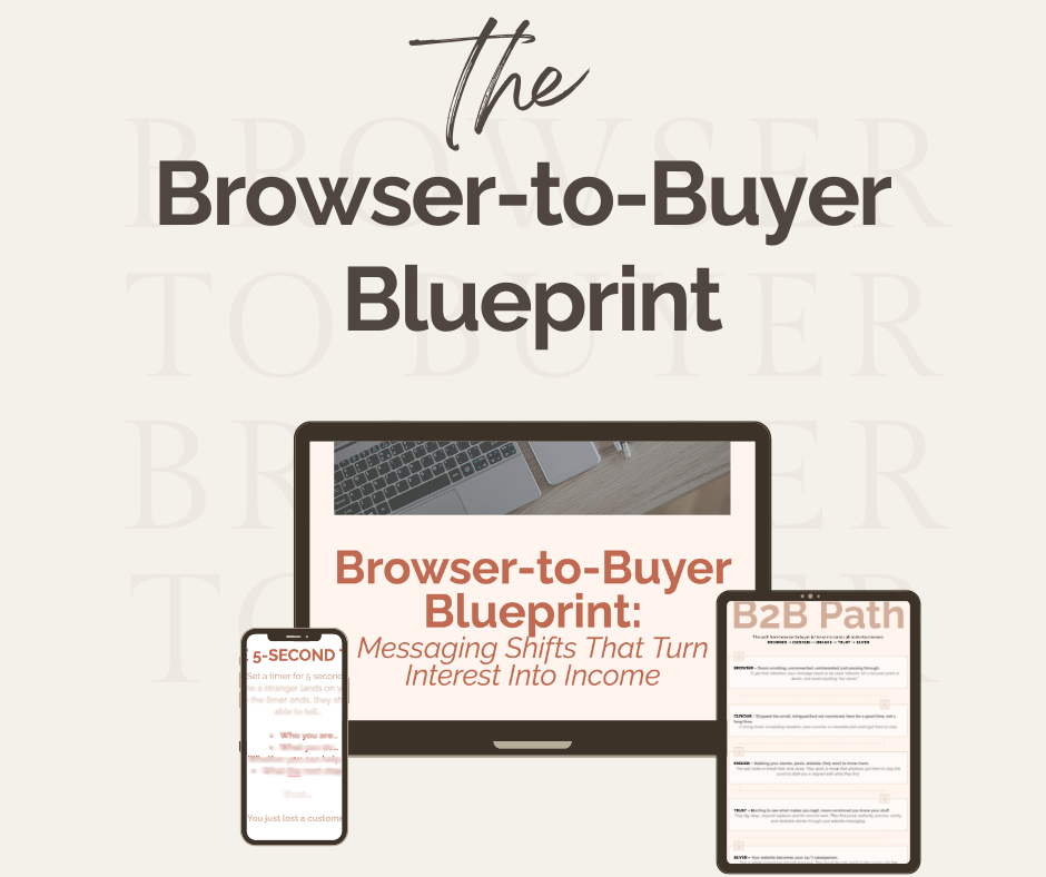 Browser-to-Buyer Blueprint product mockup on laptop, phone, and tablet