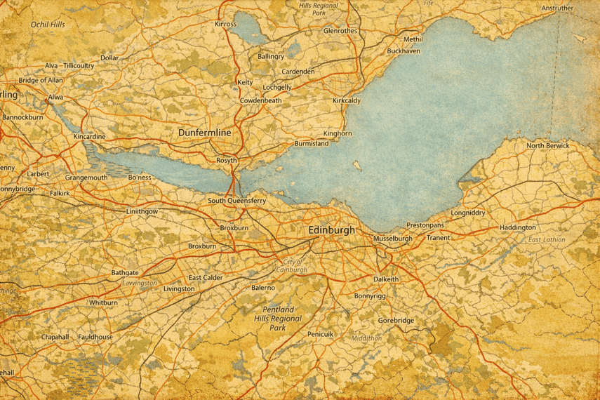 A map of Edinburgh and the surrounding areas.