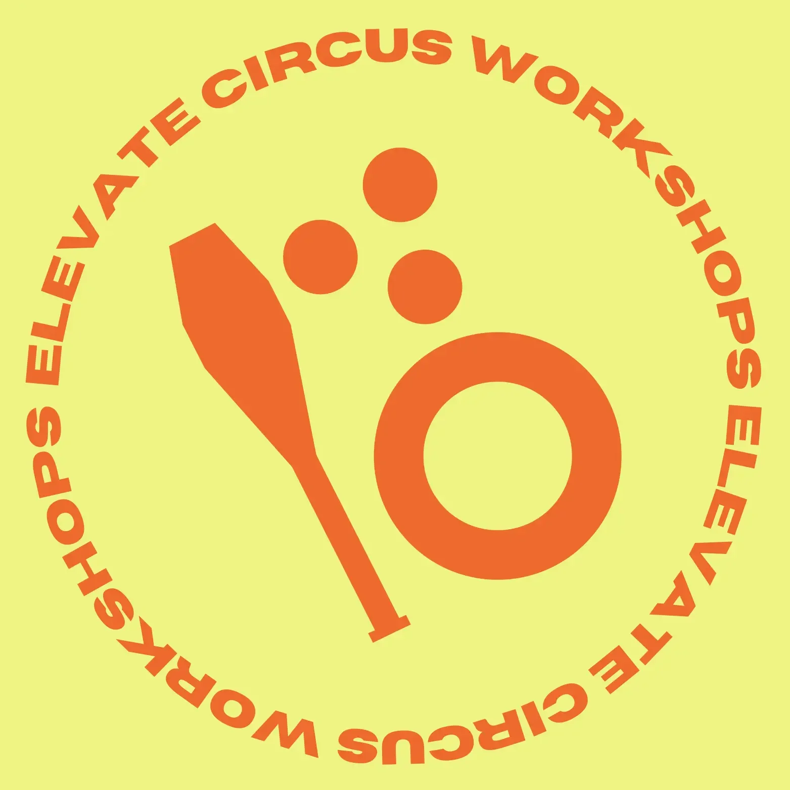 The Elevate Circus Workshops logo on a yellow background, providing high-quality circus skills training for events across the United Kingdom