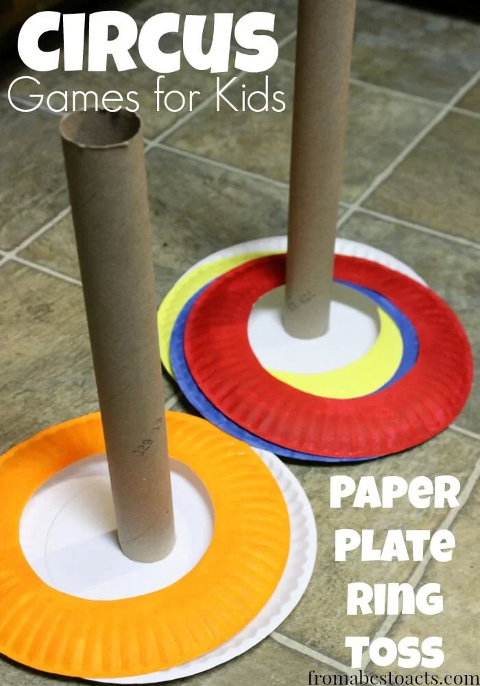 Circus themed paper plate ring toss game for kids classroom activity