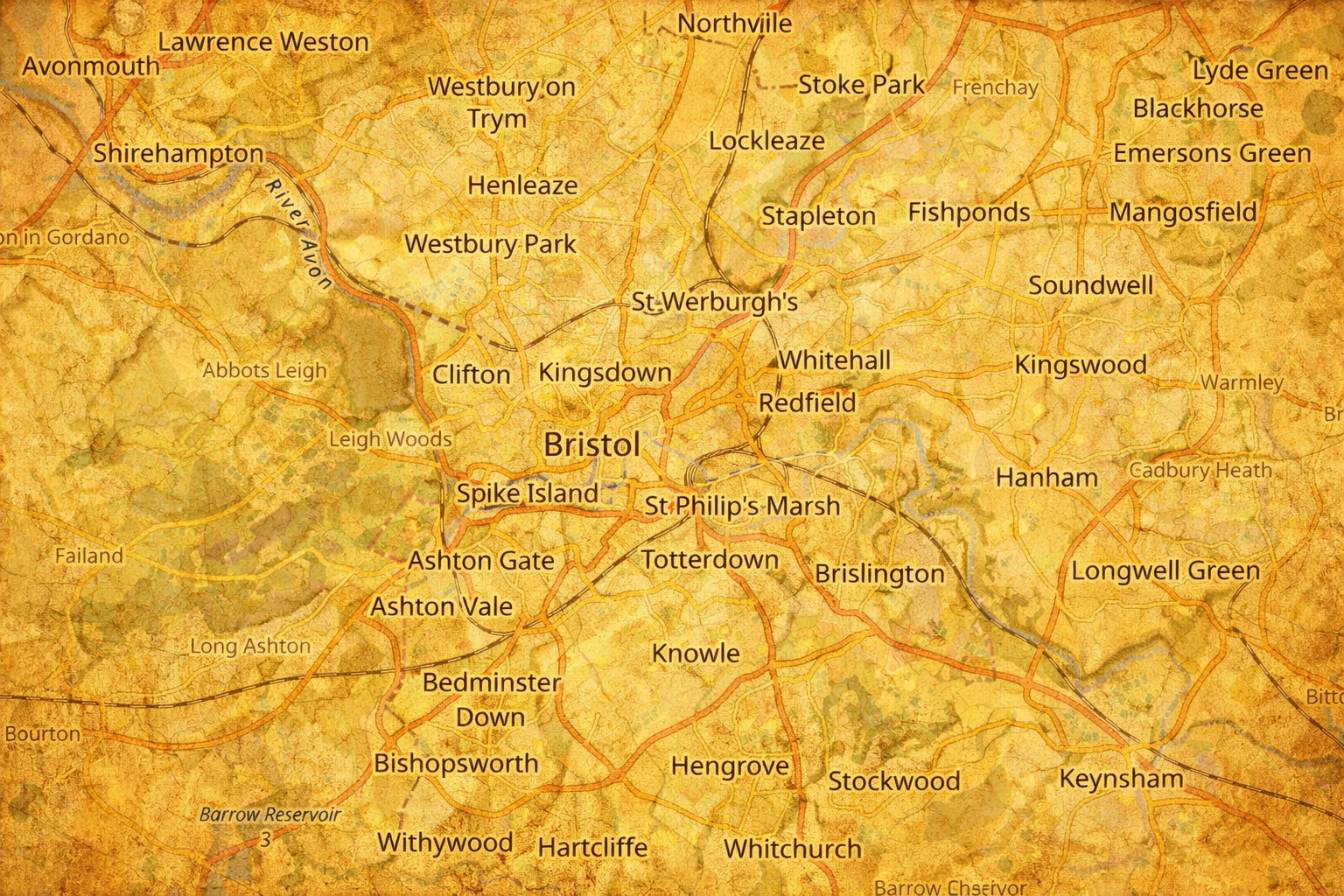 A map of Bristol and the surrounding areas.
