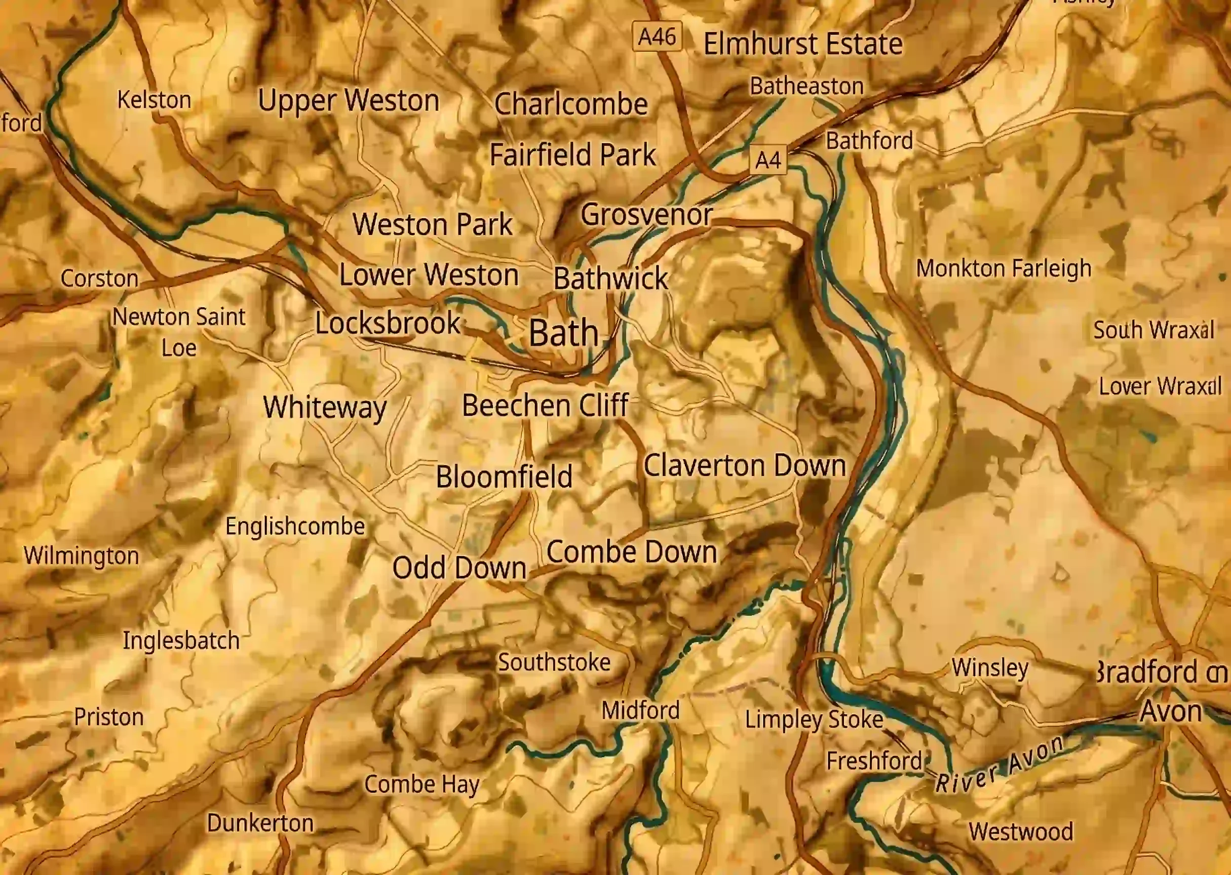 Map of Bath and surrounding areas.