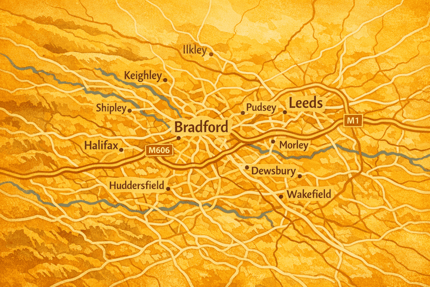 A map of Bradford and West Yorkshire