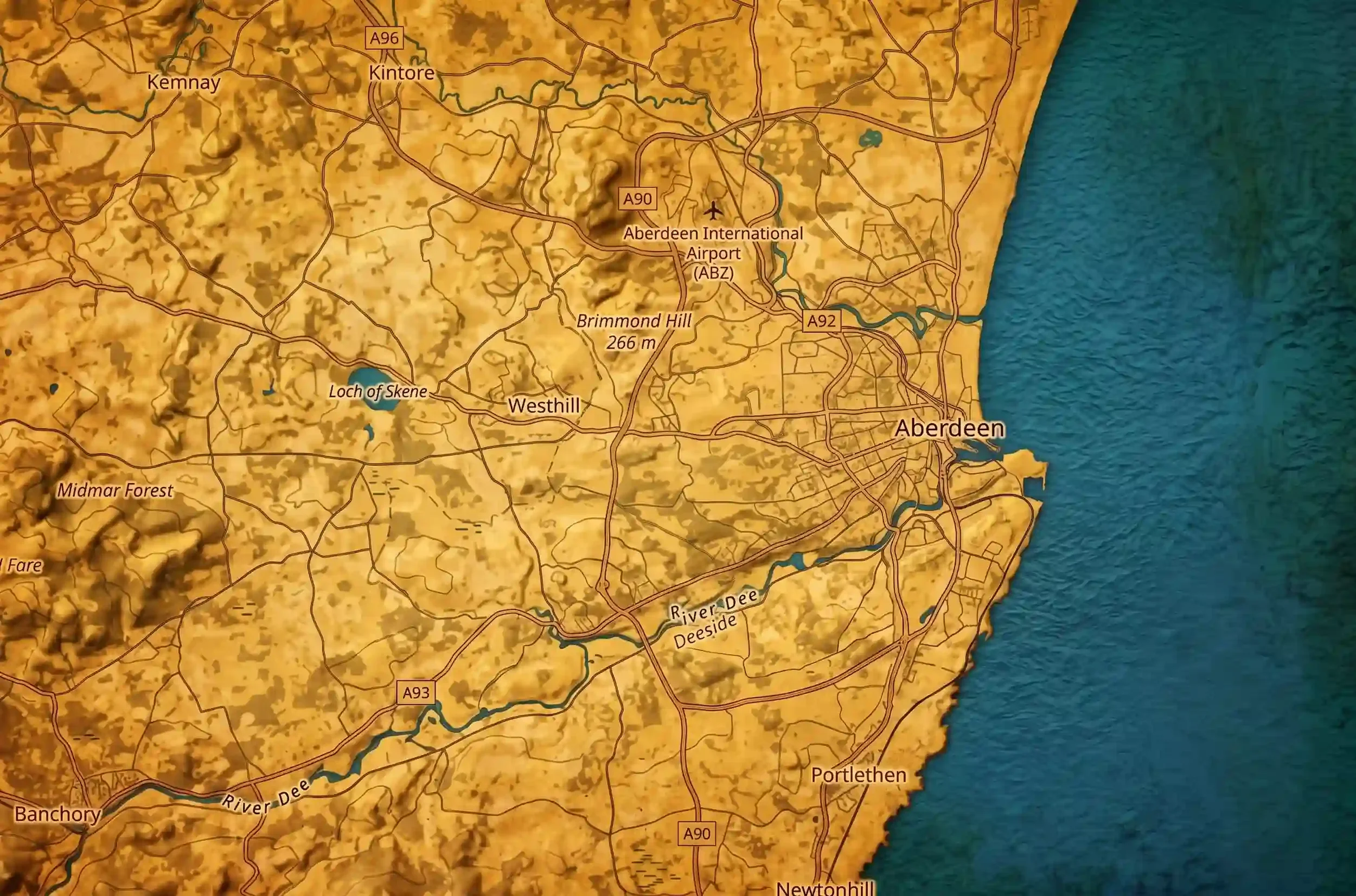 Map of Aberdeen and surrounding areas