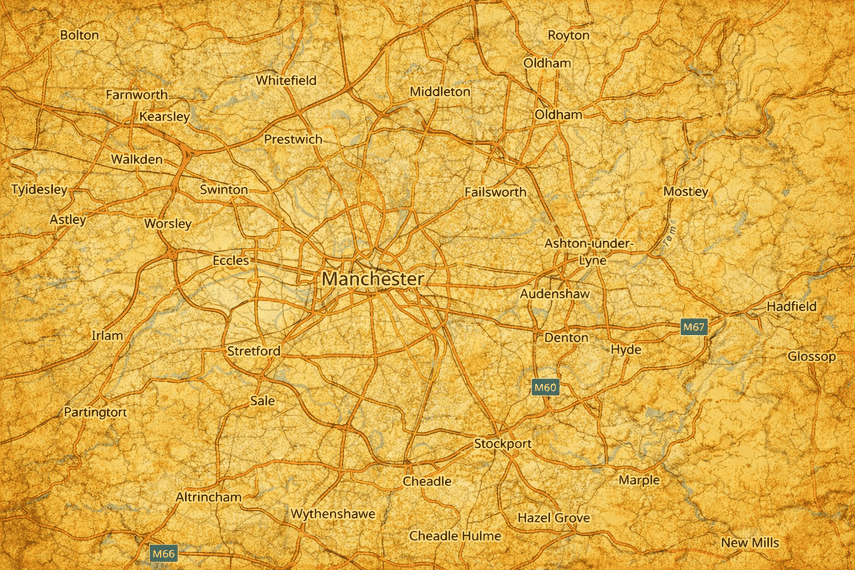 Map of Manchester and the surrounding areas