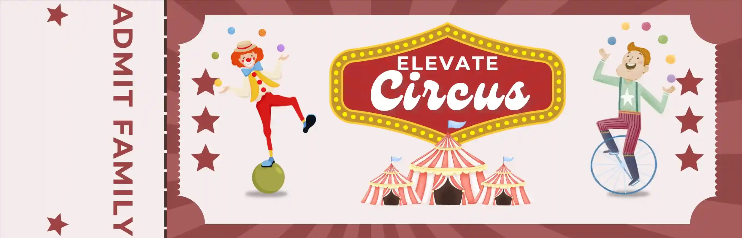 Printable Elevate Circus show ticket template for school circus events