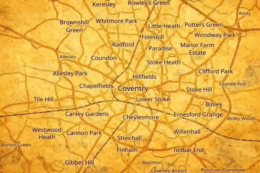 map of coventry and the surrounding areas