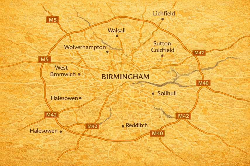 A map of Birmingham and West Midlands