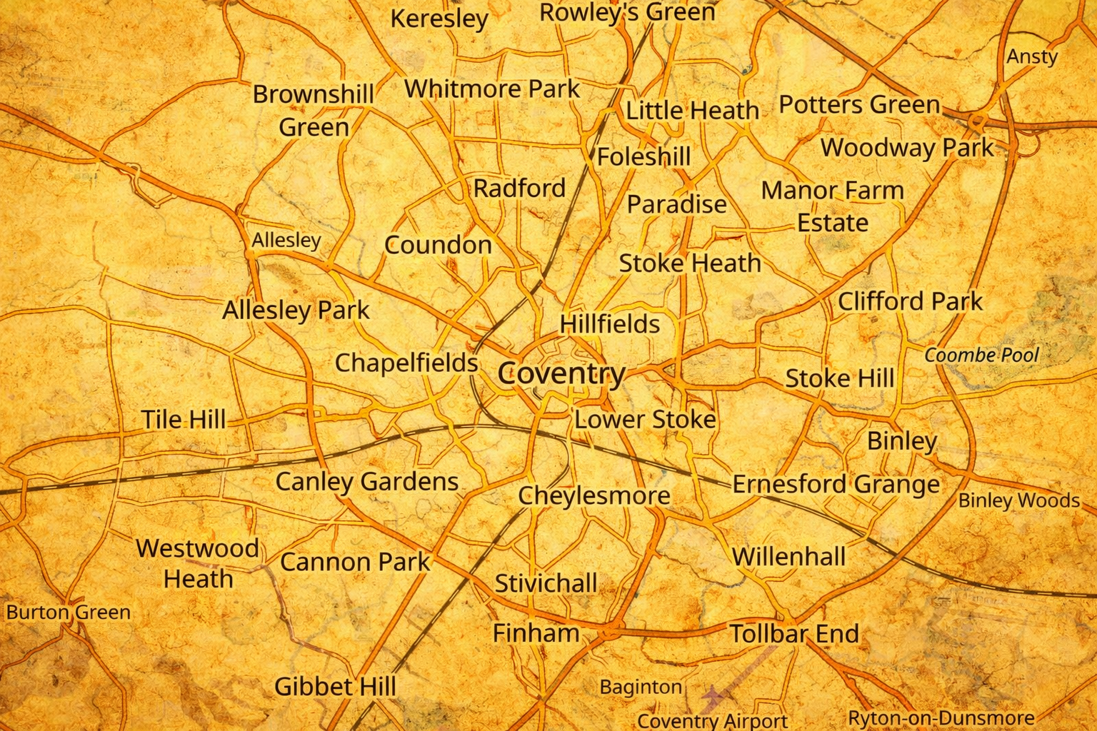 map of coventry and the surrounding areas