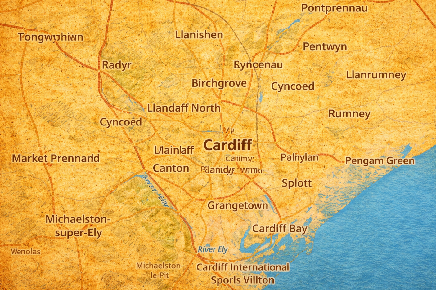 A map of cardiff and the surrounding area