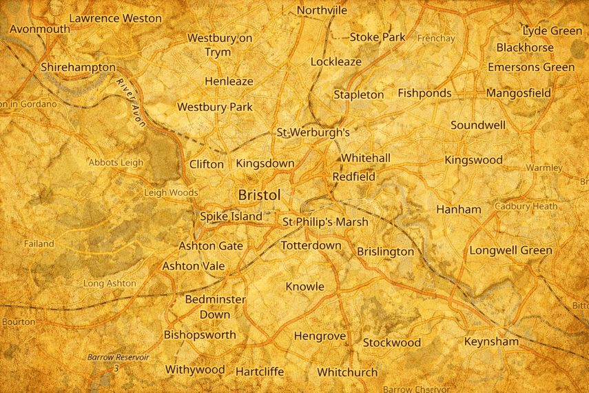 A map of Bristol and the surrounding areas.