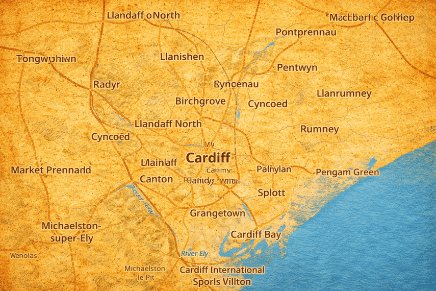 A map of Cardiff and the surrounding area