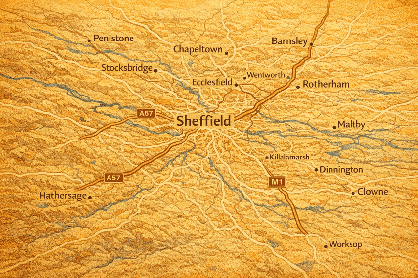 A map of Sheffield and the surrounding area