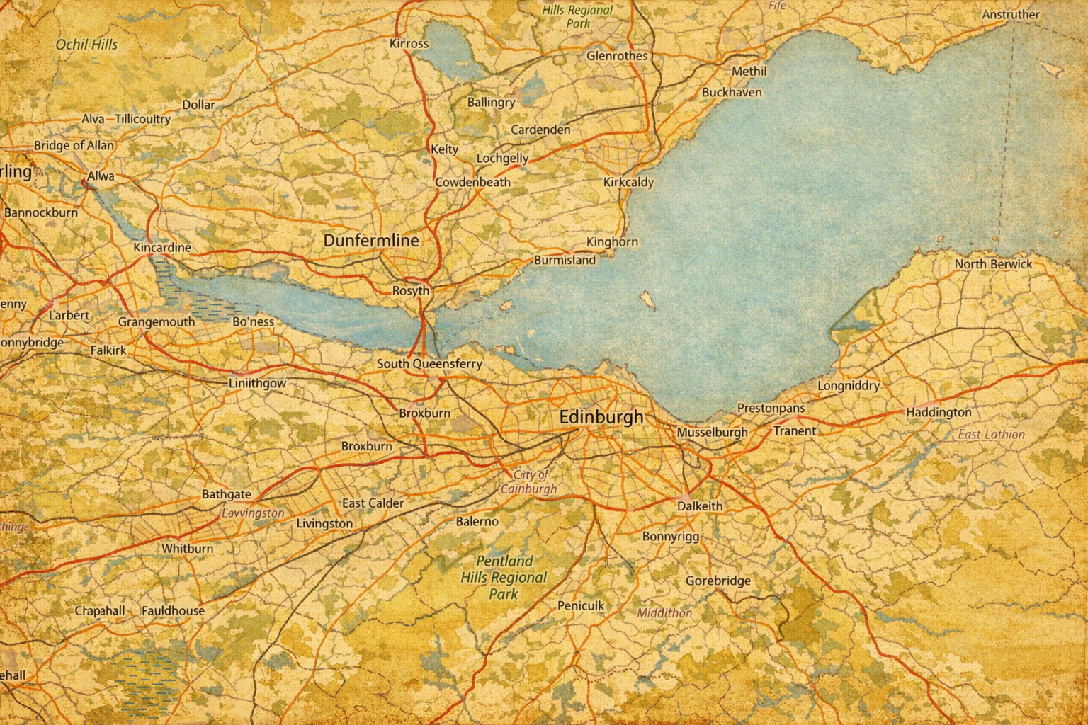 A map of Edinburgh and the surrounding areas.